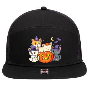 Halloween Cats Anime Cat Kawaii Neko Pumpkin Cat Lover Witch 7 Panel Mesh Trucker Snapback Hat