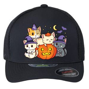 Halloween Cats Anime Cat Kawaii Neko Pumpkin Cat Lover Witch Flexfit Unipanel Trucker Cap