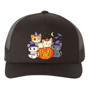 Halloween Cats Anime Cat Kawaii Neko Pumpkin Cat Lover Witch Yupoong Adult 5-Panel Trucker Hat