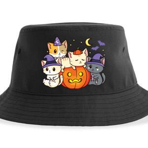 Halloween Cats Anime Cat Kawaii Neko Pumpkin Cat Lover Witch Sustainable Bucket Hat