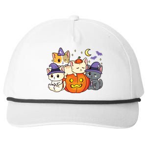 Halloween Cats Anime Cat Kawaii Neko Pumpkin Cat Lover Witch Snapback Five-Panel Rope Hat