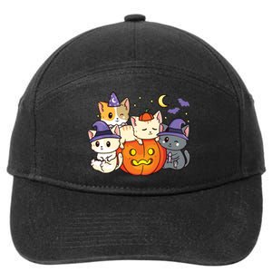 Halloween Cats Anime Cat Kawaii Neko Pumpkin Cat Lover Witch 7-Panel Snapback Hat