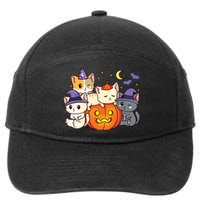 Halloween Cats Anime Cat Kawaii Neko Pumpkin Cat Lover Witch 7-Panel Snapback Hat