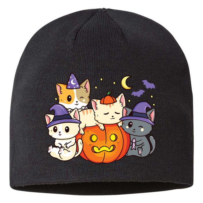 Halloween Cats Anime Cat Kawaii Neko Pumpkin Cat Lover Witch Sustainable Beanie