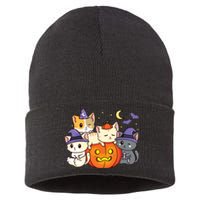 Halloween Cats Anime Cat Kawaii Neko Pumpkin Cat Lover Witch Sustainable Knit Beanie