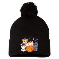 Halloween Cats Anime Cat Kawaii Neko Pumpkin Cat Lover Witch Pom Pom 12in Knit Beanie