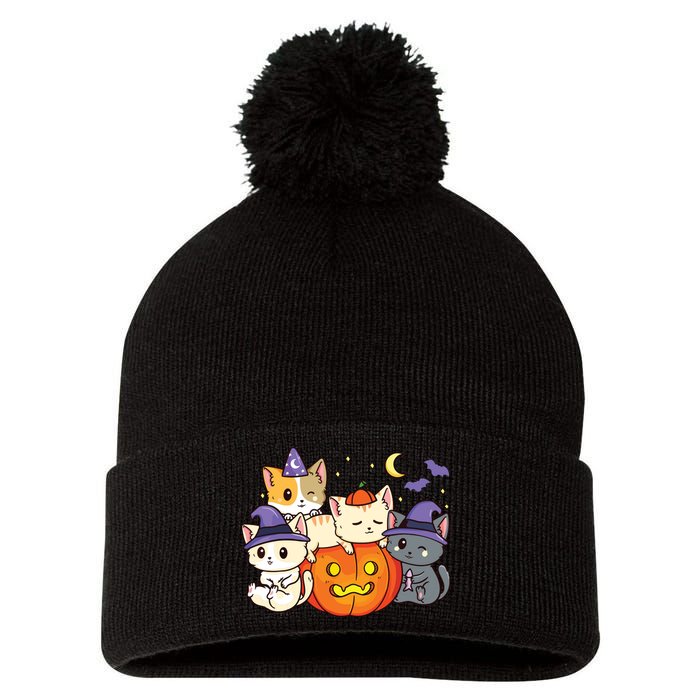 Halloween Cats Anime Cat Kawaii Neko Pumpkin Cat Lover Witch Pom Pom 12in Knit Beanie