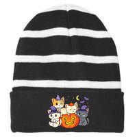 Halloween Cats Anime Cat Kawaii Neko Pumpkin Cat Lover Witch Striped Beanie with Solid Band