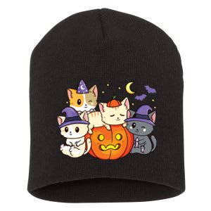 Halloween Cats Anime Cat Kawaii Neko Pumpkin Cat Lover Witch Short Acrylic Beanie