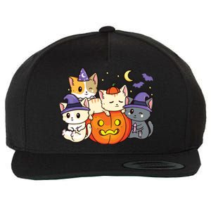 Halloween Cats Anime Cat Kawaii Neko Pumpkin Cat Lover Witch Wool Snapback Cap