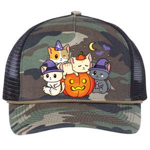 Halloween Cats Anime Cat Kawaii Neko Pumpkin Cat Lover Witch Retro Rope Trucker Hat Cap