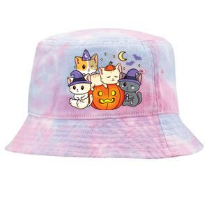 Halloween Cats Anime Cat Kawaii Neko Pumpkin Cat Lover Witch Tie-Dyed Bucket Hat