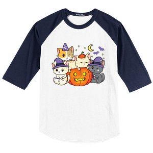 Halloween Cats Anime Cat Kawaii Neko Pumpkin Cat Lover Witch Baseball Sleeve Shirt