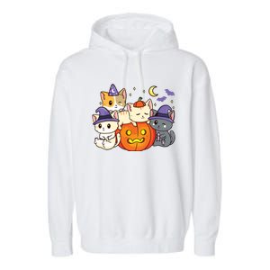 Halloween Cats Anime Cat Kawaii Neko Pumpkin Cat Lover Witch Garment-Dyed Fleece Hoodie