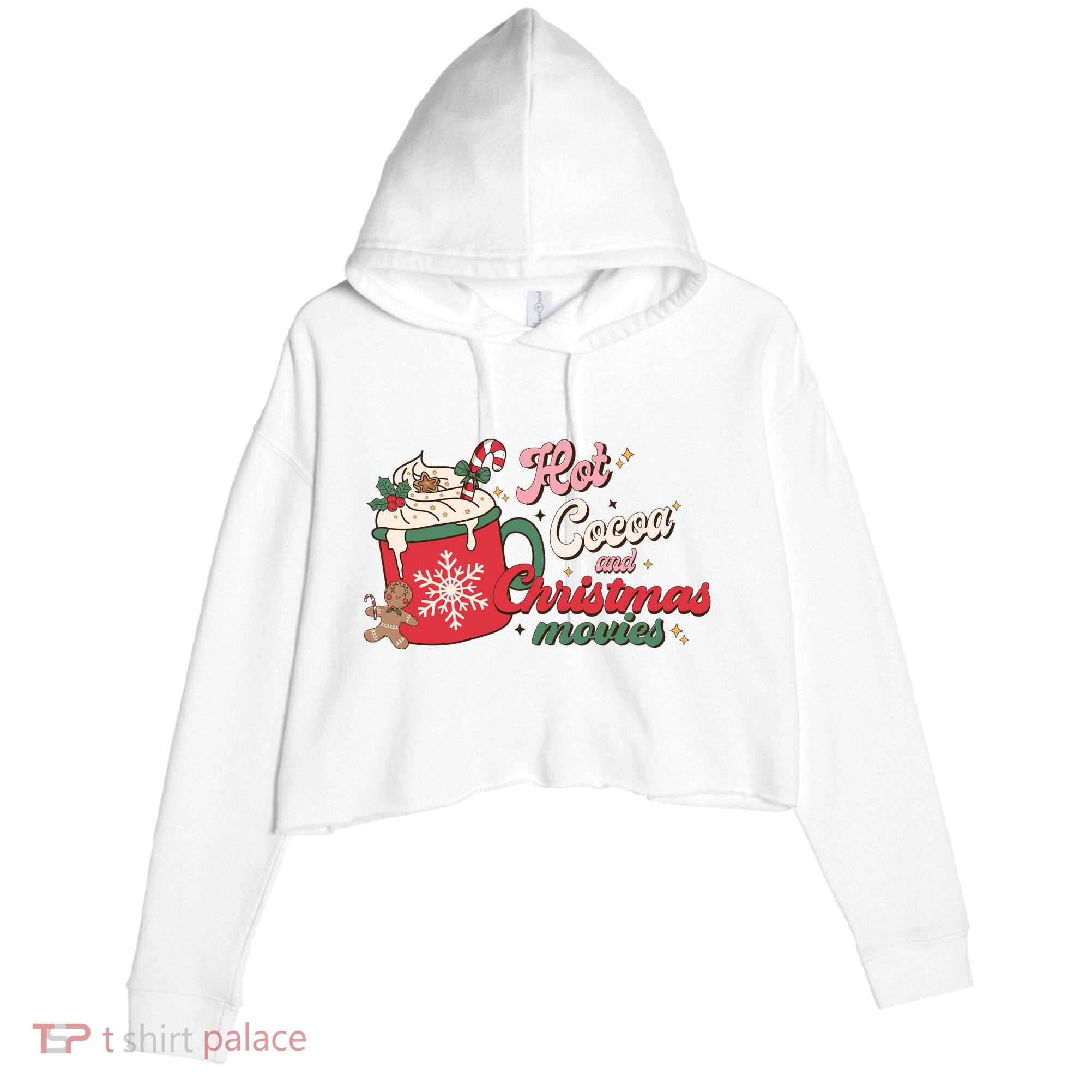 Hot Cocoa And Christmas Movies Crop Fleece Hoodie