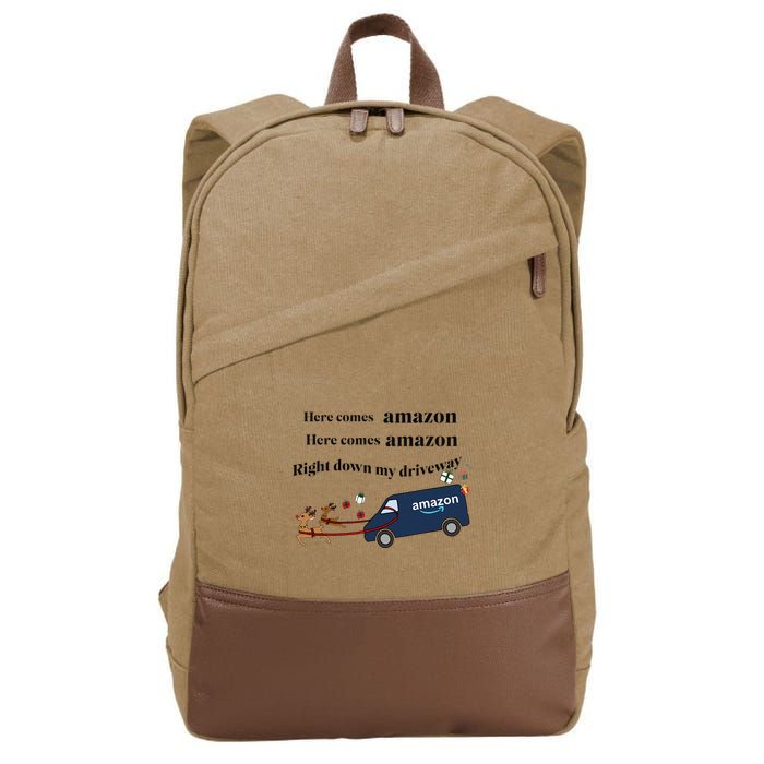 Here Comes Amazon Christmas Funny Cotton Canvas Backpack