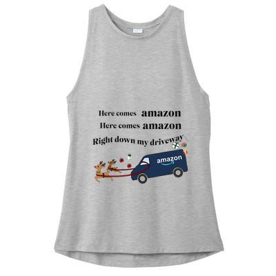 Here Comes Amazon Christmas Funny Ladies PosiCharge Tri-Blend Wicking Tank