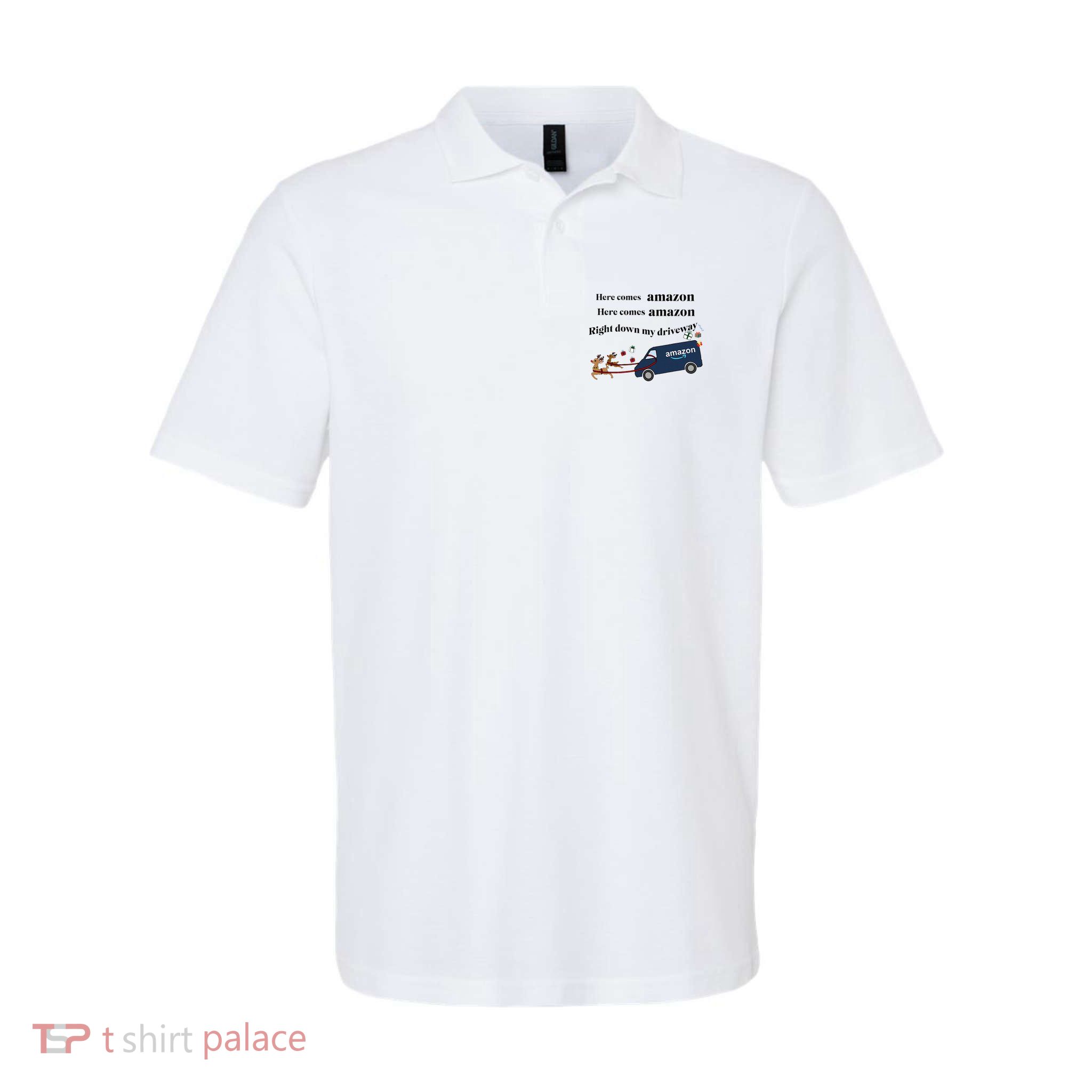 Here Comes Amazon Christmas Funny Polo
