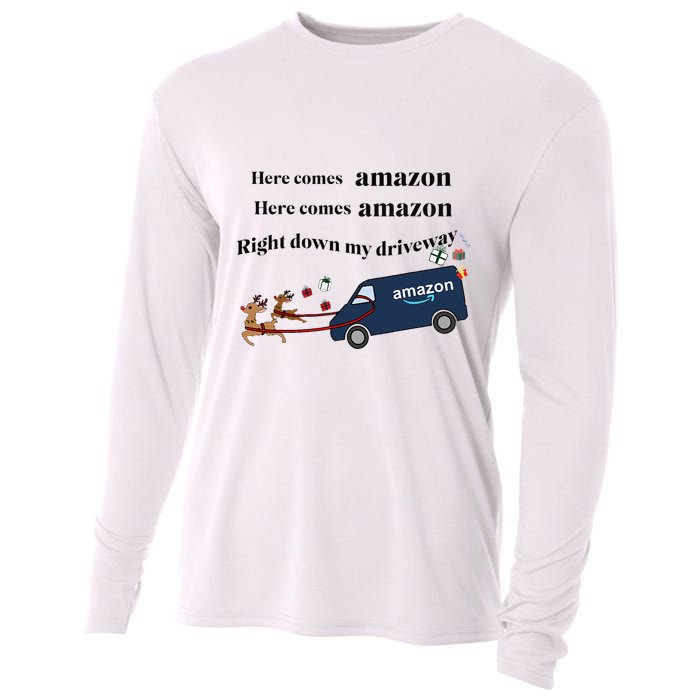Here Comes Amazon Christmas Funny Cooling Performance Long Sleeve Crew