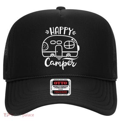 Happy Camper Adventure Travel High Crown Mesh Back Trucker Hat