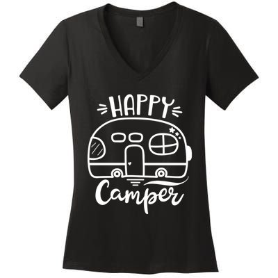 Happy Camper Adventure Travel Women's V-Neck T-Shirt
