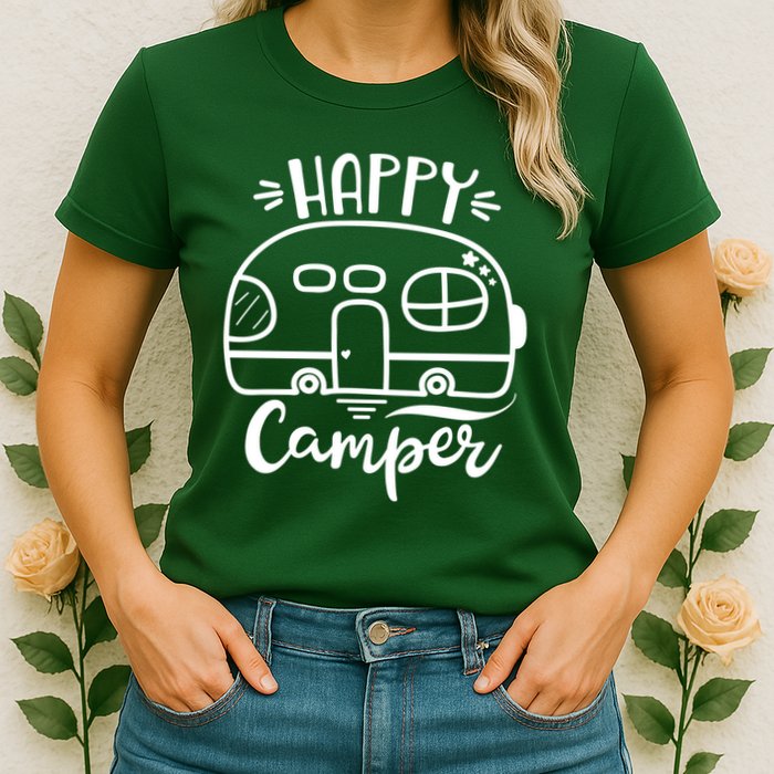 Happy Camper Adventure Travel Womens T-Shirt