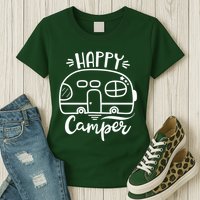 Happy Camper Adventure Travel Womens T-Shirt