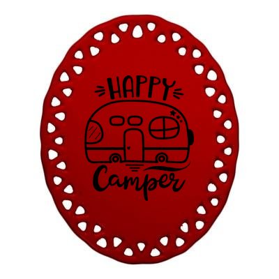 Happy Camper Adventure Travel Ceramic Oval Ornament