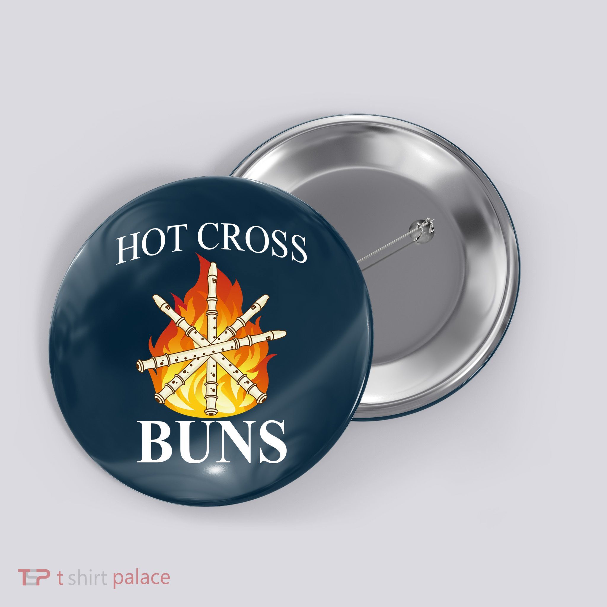 Hot Cross Buns Metal Rock Button