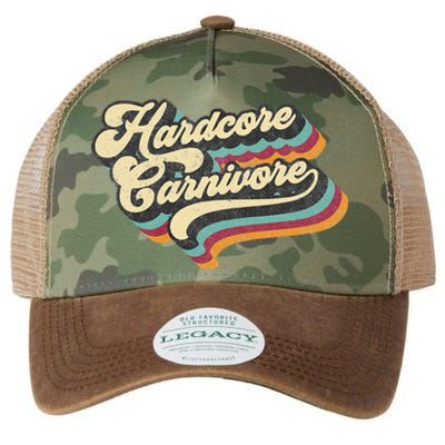 Hardcore Carnivore BBQ Meat Eating Lover 70s Retro Text Legacy Tie Dye Trucker Hat