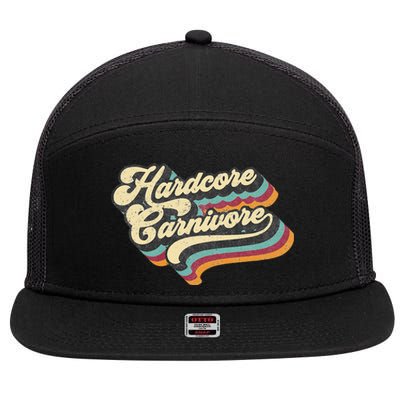 Hardcore Carnivore BBQ Meat Eating Lover 70s Retro Text 7 Panel Mesh Trucker Snapback Hat