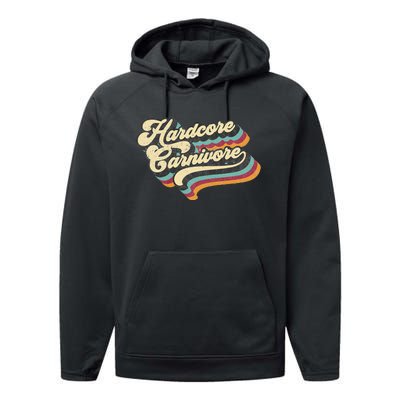 Hardcore Carnivore BBQ Meat Eating Lover 70s Retro Text Performance Fleece Hoodie