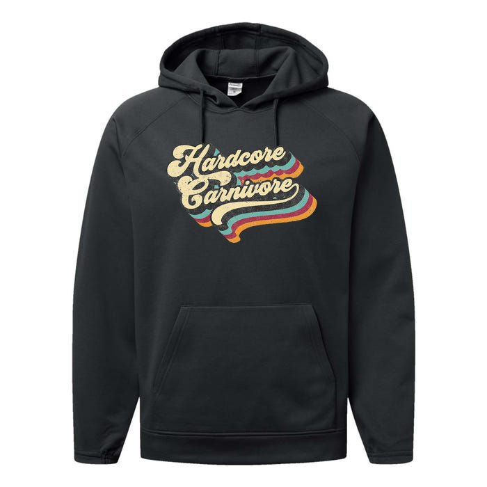 Hardcore Carnivore BBQ Meat Eating Lover 70s Retro Text Performance Fleece Hoodie