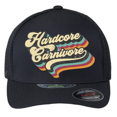 Hardcore Carnivore BBQ Meat Eating Lover 70s Retro Text Flexfit Unipanel Trucker Cap