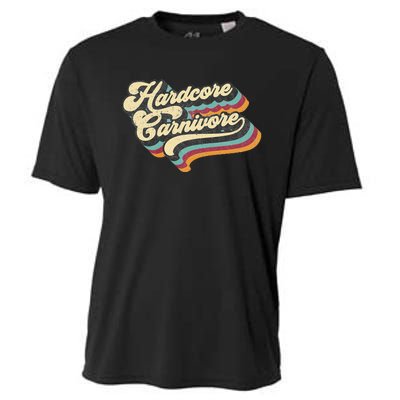 Hardcore Carnivore BBQ Meat Eating Lover 70s Retro Text Cooling Performance Crew T-Shirt