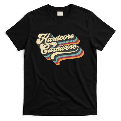 Hardcore Carnivore BBQ Meat Eating Lover 70s Retro Text T-Shirt