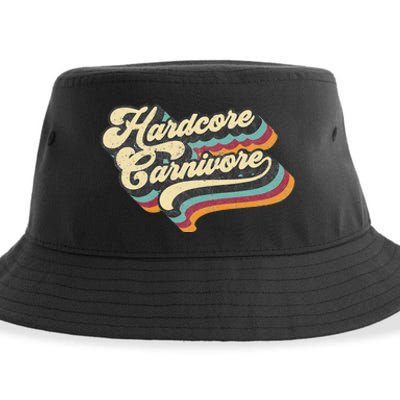 Hardcore Carnivore BBQ Meat Eating Lover 70s Retro Text Sustainable Bucket Hat