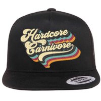 Hardcore Carnivore BBQ Meat Eating Lover 70s Retro Text Flat Bill Trucker Hat