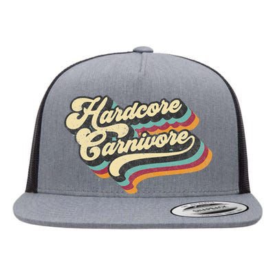 Hardcore Carnivore BBQ Meat Eating Lover 70s Retro Text Flat Bill Trucker Hat