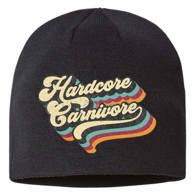 Hardcore Carnivore BBQ Meat Eating Lover 70s Retro Text Sustainable Beanie