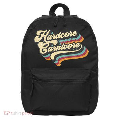 Hardcore Carnivore BBQ Meat Eating Lover 70s Retro Text 16 in Basic Backpack
