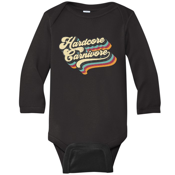 Hardcore Carnivore BBQ Meat Eating Lover 70s Retro Text Baby Long Sleeve Bodysuit