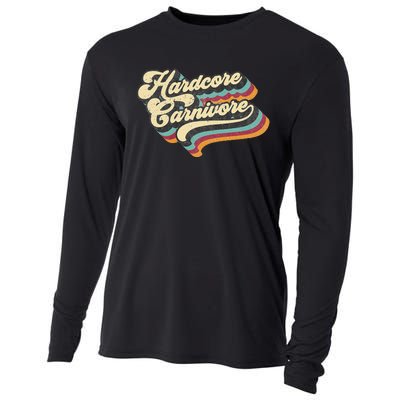 Hardcore Carnivore BBQ Meat Eating Lover 70s Retro Text Cooling Performance Long Sleeve Crew