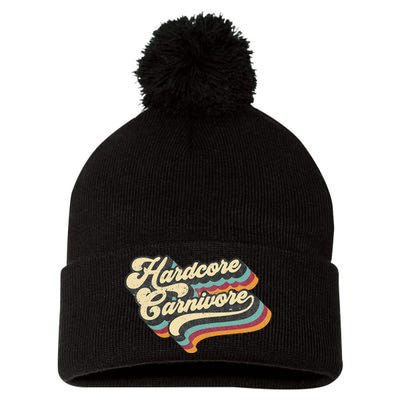 Hardcore Carnivore BBQ Meat Eating Lover 70s Retro Text Pom Pom 12in Knit Beanie