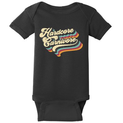 Hardcore Carnivore BBQ Meat Eating Lover 70s Retro Text Baby Bodysuit