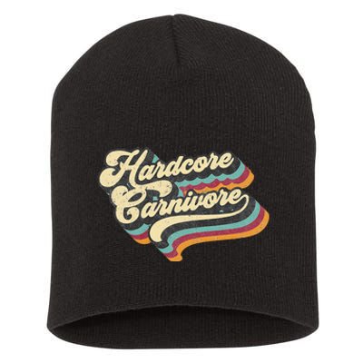 Hardcore Carnivore BBQ Meat Eating Lover 70s Retro Text Short Acrylic Beanie