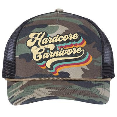 Hardcore Carnivore BBQ Meat Eating Lover 70s Retro Text Retro Rope Trucker Hat Cap