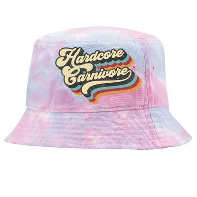 Hardcore Carnivore BBQ Meat Eating Lover 70s Retro Text Tie-Dyed Bucket Hat