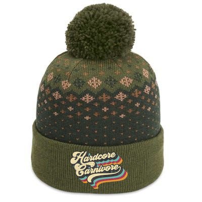 Hardcore Carnivore BBQ Meat Eating Lover 70s Retro Text The Baniff Cuffed Pom Beanie