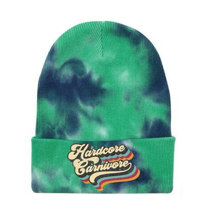 Hardcore Carnivore BBQ Meat Eating Lover 70s Retro Text Tie Dye 12in Knit Beanie